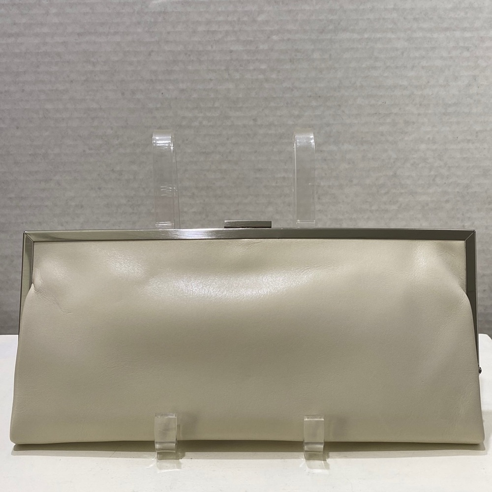 HOBO International Special Occasion Cream Leather Kiss Lock Clutch
